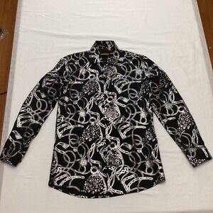 SUSLO COUTURE Mens Black Chain Print Button Down Shirt Long Sleeve Size S